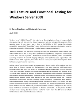 Dell Feature and Functional Testing for Windows Server 2008