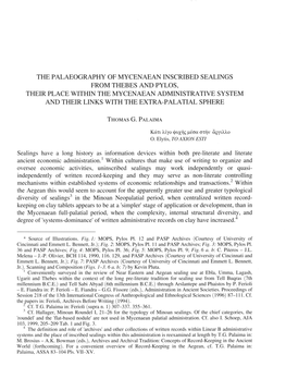 The Palaeography of Mycenaean Inscribed Sealings from Thebes and Pylos, Their Place Within the Mycenaean Administrative System A