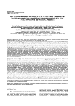 Multi-Proxy Reconstruction of Late Pleistocene to Holocene Paleoenvironmental Changes in Sw Calabria (Southern Italy) from Marine and Continental Records