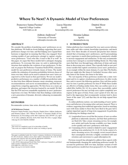 Where to Next? a Dynamic Model of User Preferences