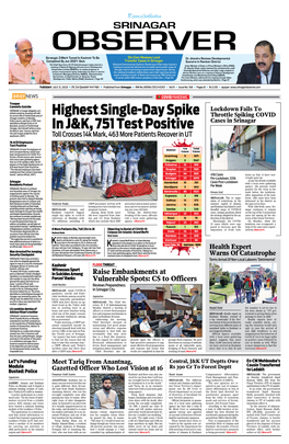 Highest Single-Day Spike in J&K, 751 Test Positive