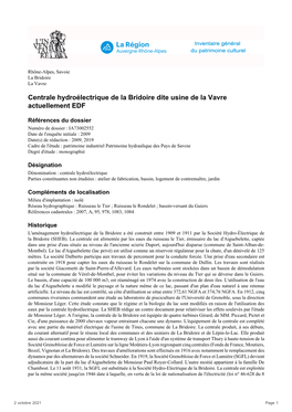 Centrale Hydroélectrique De La Bridoire Dite Usine De La Vavre Actuellement EDF