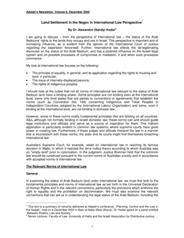 Land Settlement in the Negev in International Law Perspective1