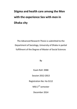 Stigma and Health Care Among the Men with the Experience Sex with Men in Dhaka City