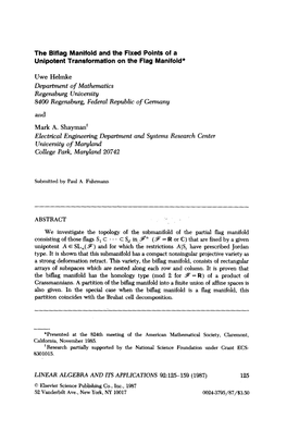 The Biflag Manifold and the Fixed Points of a Unipotent Transformation on the Flag Manifold* Uwe Helmke Department of Mathematic