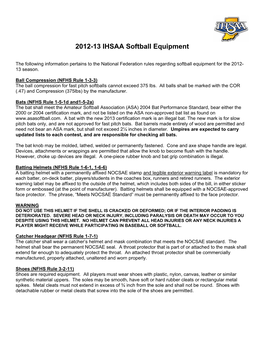 2012-13 IHSAA Softball Equipment