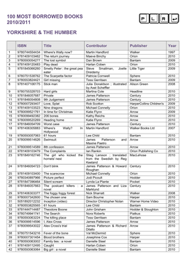 100 Most Borrowed Books 2010/2011 Yorkshire & the Humber