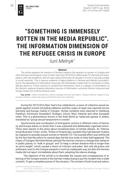 THE INFORMATION DIMENSION of the REFUGEE CRISIS in EUROPE Iurii Melnyk1
