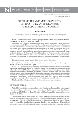 Butterflies and Moths (Insecta: Lepidoptera) of the Lokrum Island, Southern Dalmatia