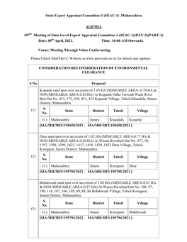 Maharashtra AGENDA 197 Meeting of State Level Expert Appraisal