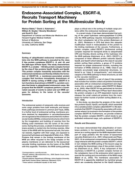 Endosome-Associated Complex, ESCRT-II, Recruits Transport Machinery for Protein Sorting at the Multivesicular Body