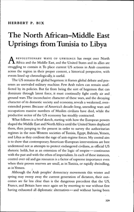 The North African-Middle East Uprisings from Tunisia to Libya
