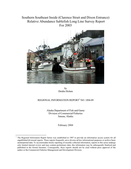 Clarence Strait and Dixon Entrance) Relative Abundance Sablefish Long Line Survey Report for 2003