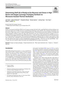 Determining Shelf Life of Ready-To-Eat Macaroni and Cheese in High Barrier and Oxygen Scavenger Packaging Sterilized Via Microwave-Assisted Thermal Sterilization