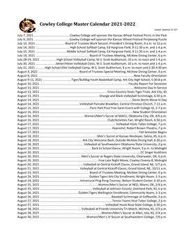 Cowley College Master Calendar 2021-2022 Updated: September 28, 2021