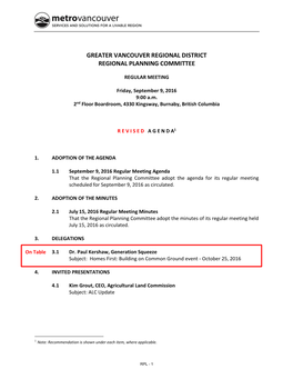 Regional Planning Committee Agenda