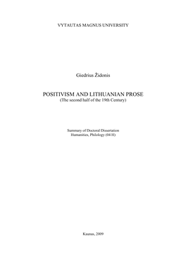 POSITIVISM and LITHUANIAN PROSE (The Second Half of the 19Th Century)