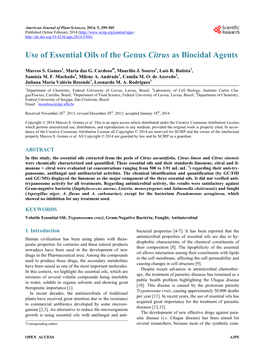 Use of Essential Oils of the Genus Citrus As Biocidal Agents