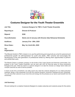 Costume Designer for the Youth Theater Ensemble