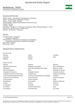 Andalusia, 2020 Autonomous Community of Spain