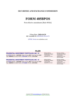PRUDENTIAL INVESTMENT PORTFOLIOS, INC. 15 Form 485BPOS Filed 2020-10-29