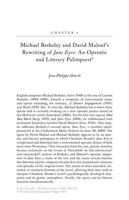 Michael Berkeley and David Malouf's Rewriting of Jane Eyre: an Operatic and Literary Palimpsest*