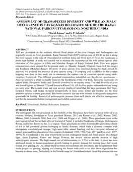 Assessment of Grass Species Diversity and Wild Animals' Occurrence in Van Gujjars Relocated Site of the Rajaji National Park I