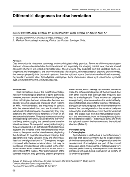 Differential Diagnoses for Disc Herniation