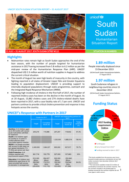 South Sudan Situation Report – 31 August 2017