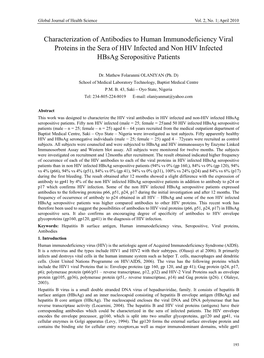 Characterization of Antibodies to Human Immunodeficiency Viral Proteins in the Sera of HIV Infected and Non HIV Infected Hbsag Seropositive Patients