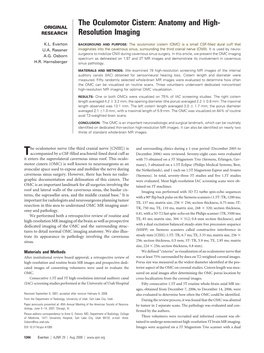 The Oculomotor Cistern: Anatomy and High- ORIGINAL RESEARCH Resolution Imaging