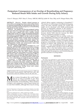 Postpartum Consequences of an Overlap of Breastfeeding and Pregnancy: Reduced Breast Milk Intake and Growth During Early Infancy