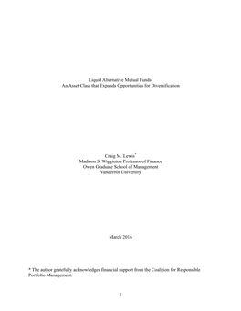 Liquid Alternative Mutual Funds: an Asset Class That Expands Opportunities for Diversification
