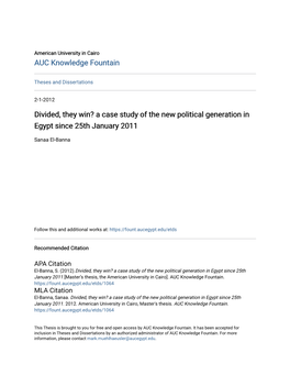 A Case Study of the New Political Generation in Egypt Since 25Th January 2011