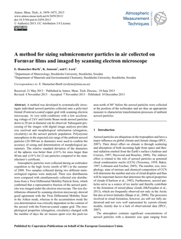 Articles in Air Collected on Formvar ﬁlms and Imaged by Scanning Electron Microscope