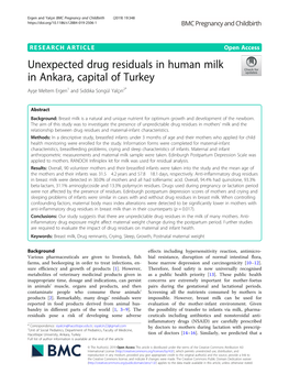 Unexpected Drug Residuals in Human Milk in Ankara, Capital of Turkey Ayşe Meltem Ergen1 and Sıddıka Songül Yalçın2*