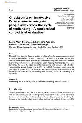 Checkpoint: an Innovative Programme to Navigate People Away from the Cycle of Reoffending – a Randomised Control Trial Evaluat