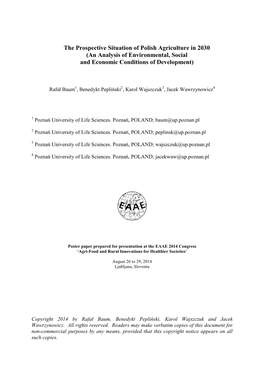 The Prospective Situation of Polish Agriculture in 2030 (An Analysis of Environmental, Social and Economic Conditions of Development)