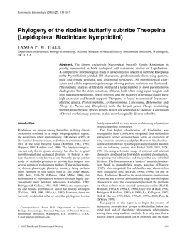 Phylogeny of the Riodinid Butterfly Subtribe Theopeina (Lepidoptera: Riodinidae: Nymphidiini)