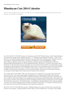 [Download Pdf Ebook] Himalayan Cats 2014 Calendar Breed Profile: the Persian - Cat Fanciers' Association About the Persian