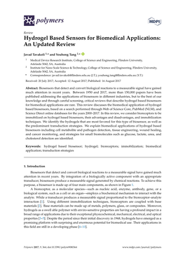 Hydrogel Based Sensors for Biomedical Applications: an Updated Review