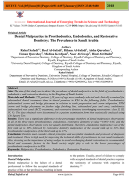 2018 Dental Malpractice in Prosthodontics, Endodontics, And