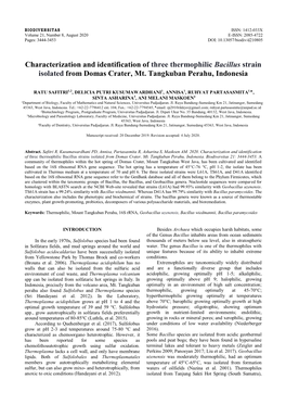 Characterization and Identification of Three Thermophilic Bacillus Strain Isolated from Domas Crater, Mt