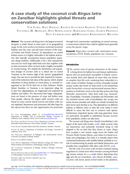 A Case Study of the Coconut Crab Birgus Latro on Zanzibar Highlights Global Threats and Conservation Solutions