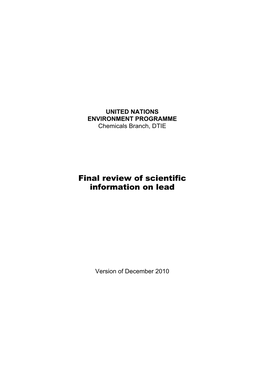 Final Review of Scientific Information on Lead