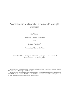 Nonparametric Multivariate Kurtosis and Tailweight Measures