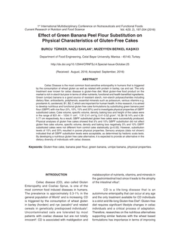 Effect of Green Banana Peel Flour Substitution on Physical Characteristics of Gluten-Free Cakes