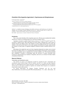 Checklist of the Argentine Agaricales 2. Coprinaceae and Strophariaceae