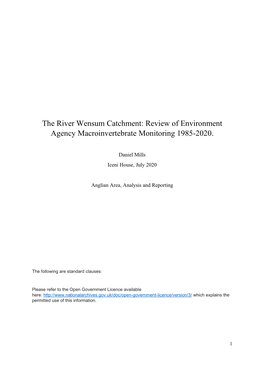 The River Wensum Catchment: Review of Environment Agency Macroinvertebrate Monitoring 1985-2020