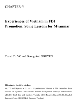 Experiences of Vietnam in FDI Promotion: Some Lessons for Myanmar